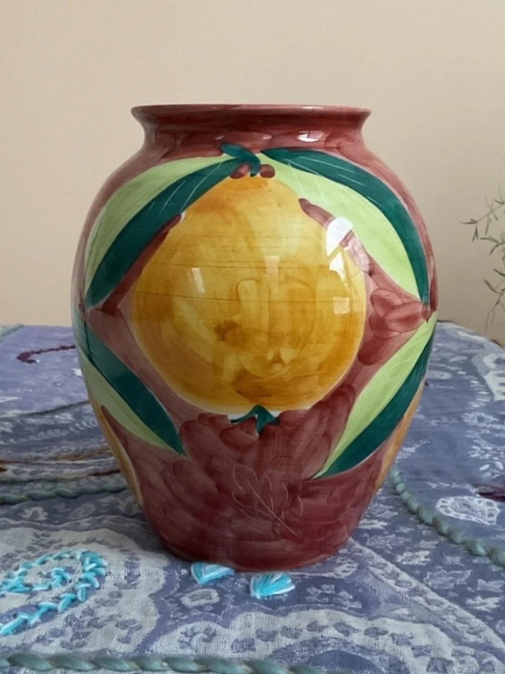 Vintage Pottery Barn Made in Italy Hand Painted Fruit Vase Tuscan Decor